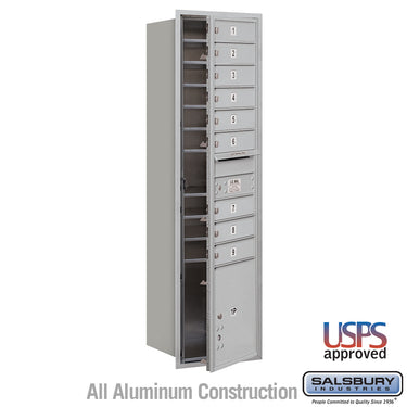 Maximum Height Recessed Mounted 4C Horizontal Mailbox with 9 Doors and 1 Parcel Locker in Aluminum with USPS Access - Front Loading